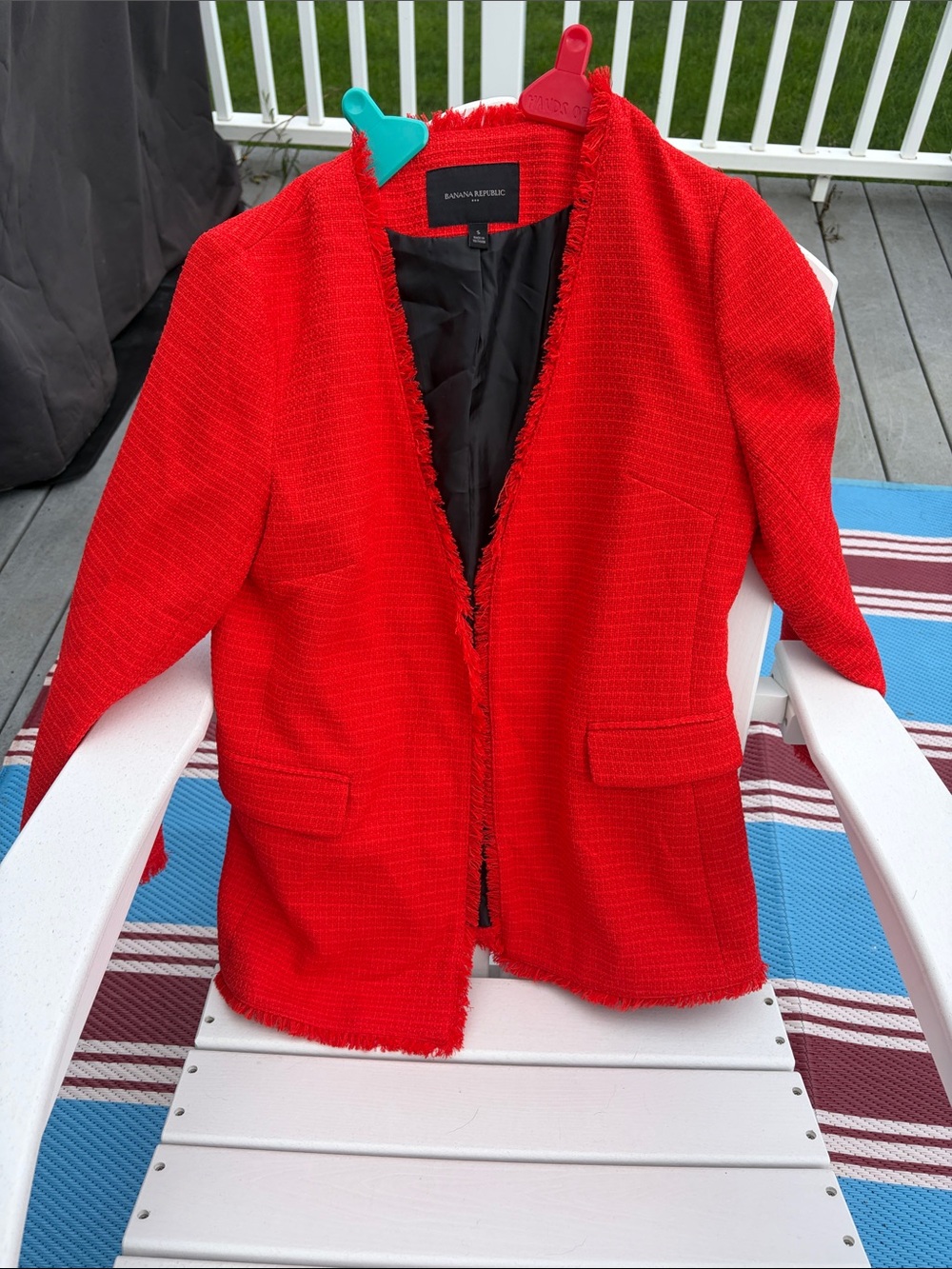 Banana Republic Women's Bright Red Frayed-Trim Blazer